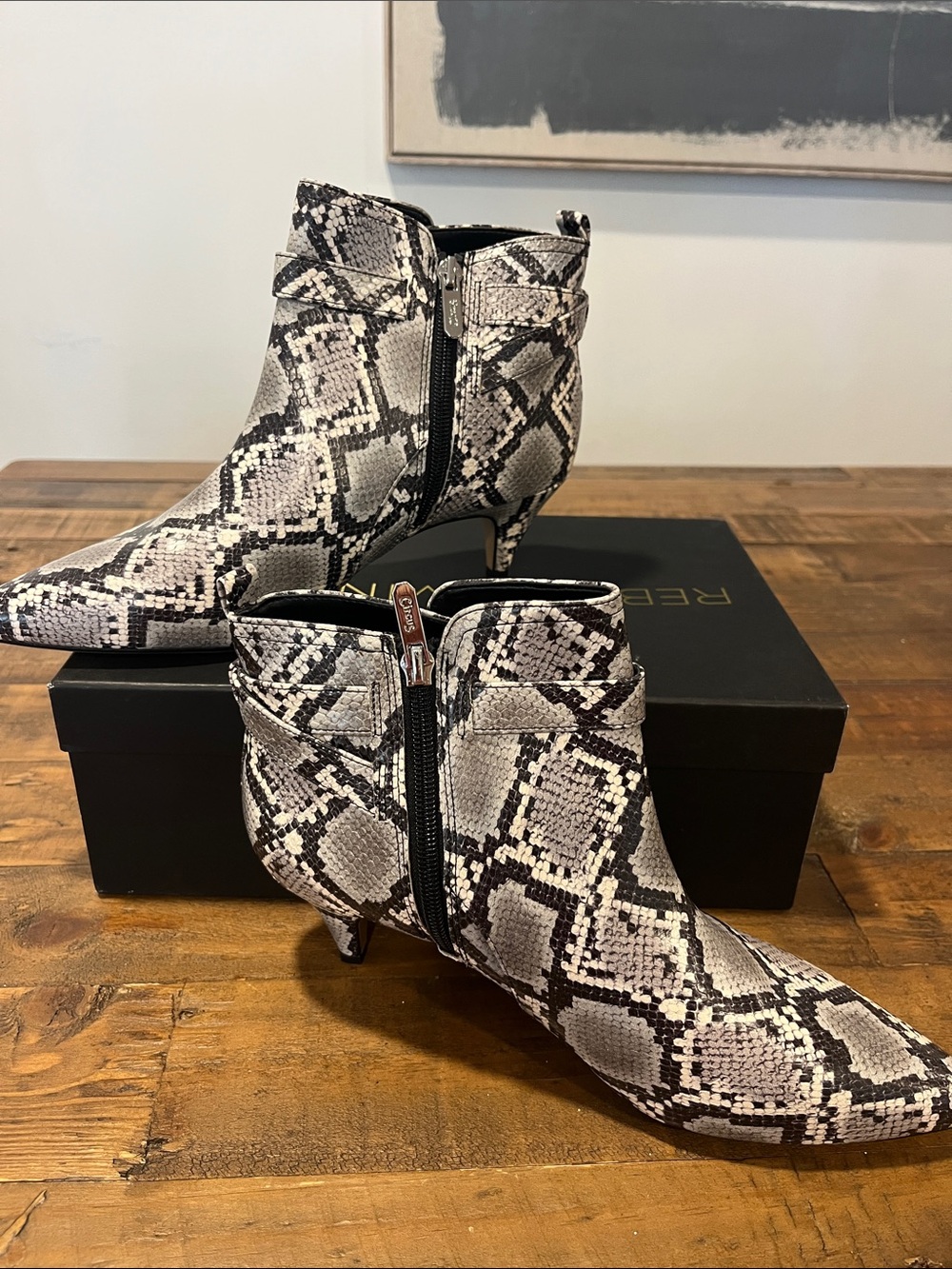 Rebecca Minkoff Snake-Print Ankle Booties - Black & White